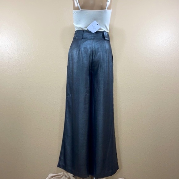 🌱 NWT L’Acqdemie High Waist Wide Leg Metallic Pants - Picture 7 of 9